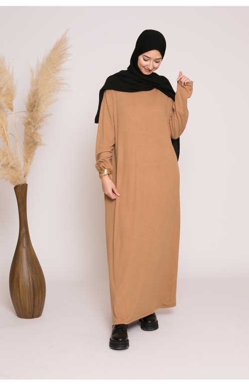 robe jersey côtelé beige foncé boutique modeste musulmane pour femme