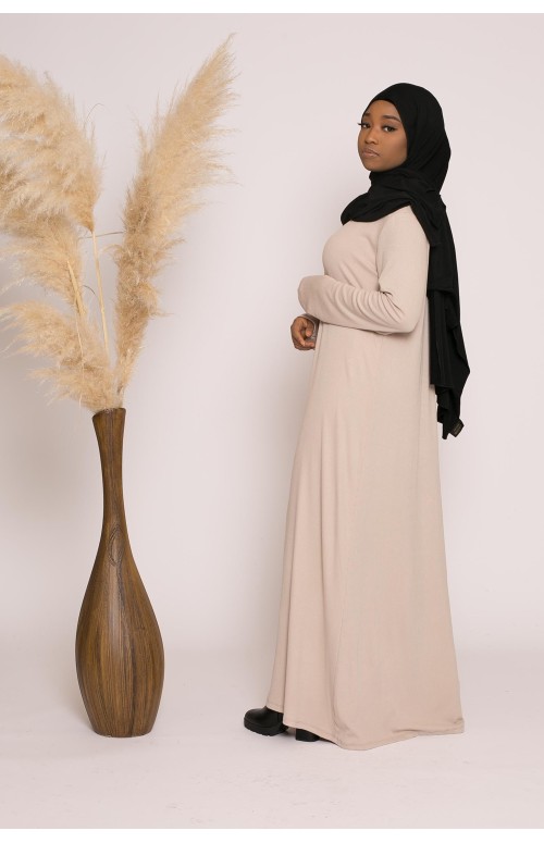 robe jersey côtelé taupe clair boutique musulmane pour femme