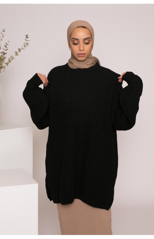 Pull tricot oversize noir vêtement pour femme musulmane