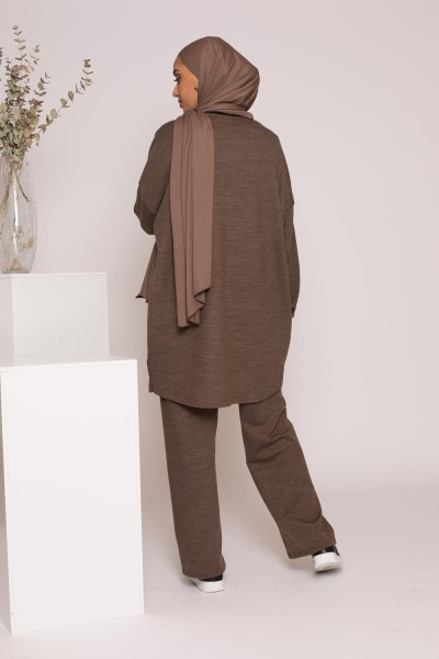 Ensemble création gilet pantalon taupe marroné boutique musulmane 