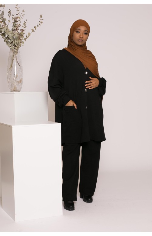 Ensemble création gilet pantalon noir boutique modeste fashion pour femme