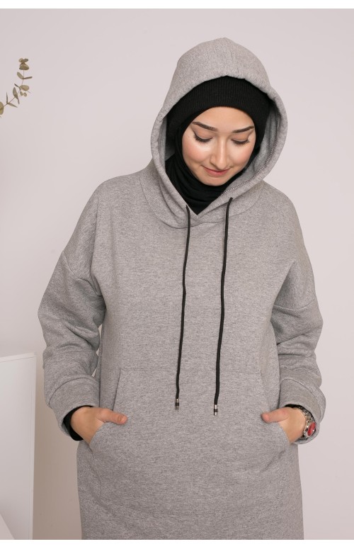 Sweat long oversize gris boutique hijab pour femme sport wear