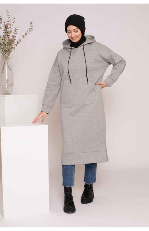 Sweat long oversize gris boutique hijab pour femme sport wear