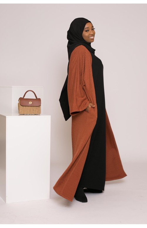 Veste kimono hiver création brique pour femme musulmane 