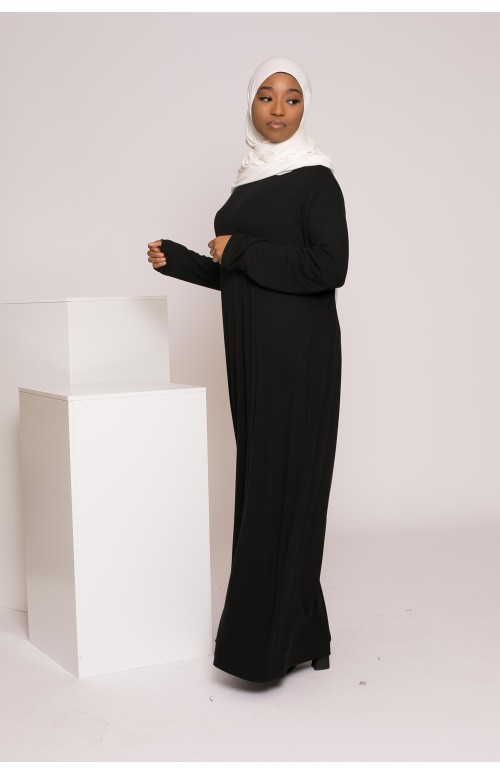 robe jersey côtelé noir boutique pas cher pour femme musulmane