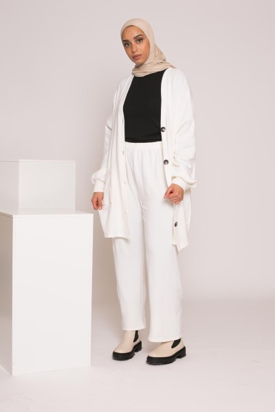 Ensemble création gilet pantalon blanc cassé boutique hijab musulmane