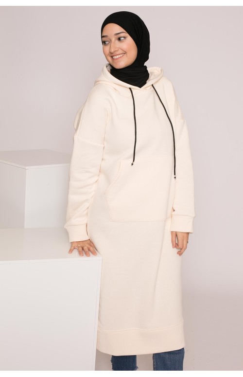 Sweat long oversize écru pour femme musulmane boutique hijab