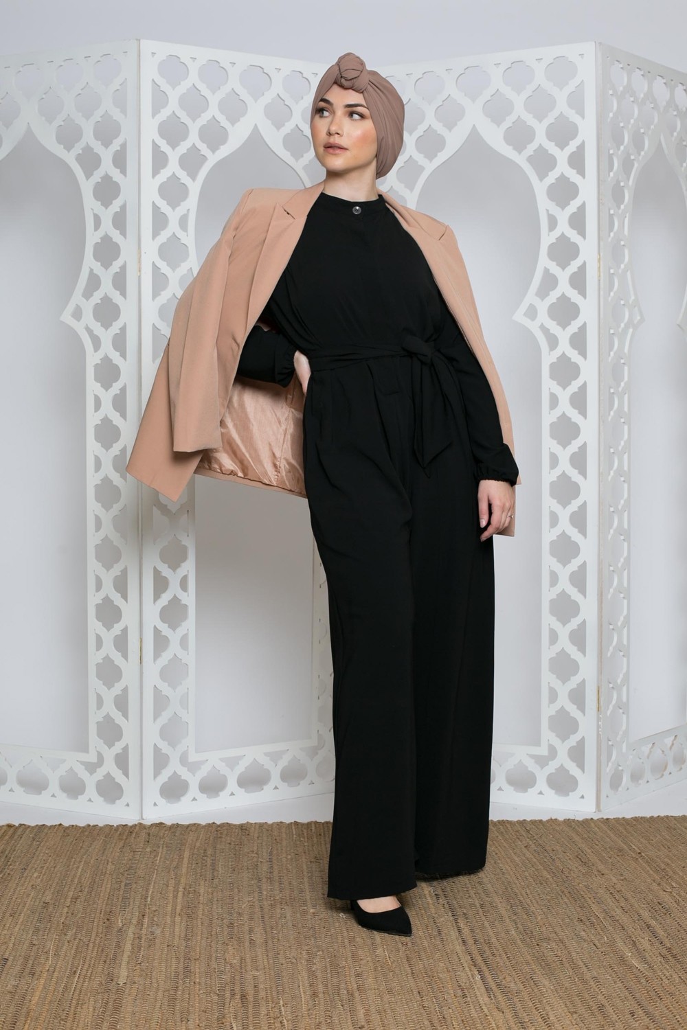 Combinaison soie de médine noir création pour femme musulmane boutique hijab
