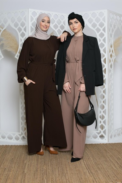 Combinaison en soie de médine marron boutique hijab moderne