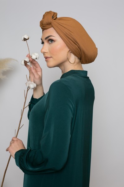 Turban à nouer jersey premium camel boutique modeste pour femme 