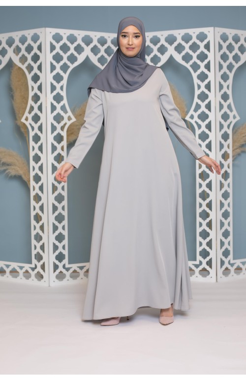 Robe longue mastoura coupe évasée gris clair boutique hijab pour femme musulmane