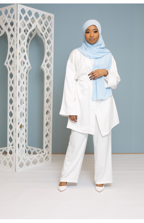 Ensemble coton pantalon kimono blanc boutique musulmane modeste