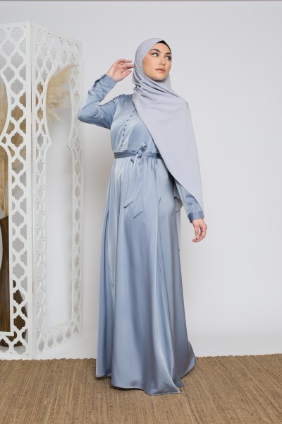 Robe longue satiné bleu pour occasions et fête boutique classe pour femme