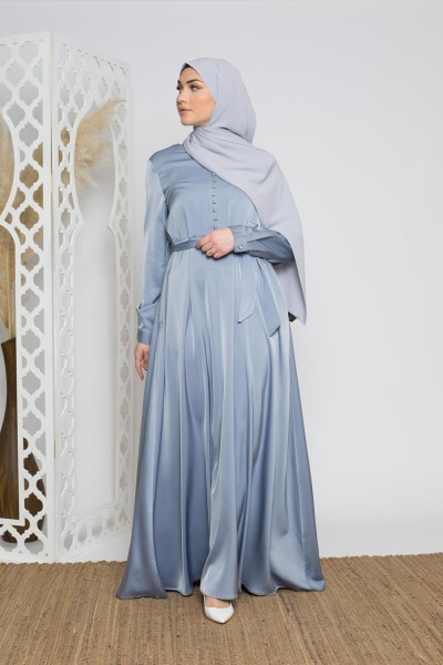 Robe longue satiné bleu pour occasions et fête boutique classe pour femme