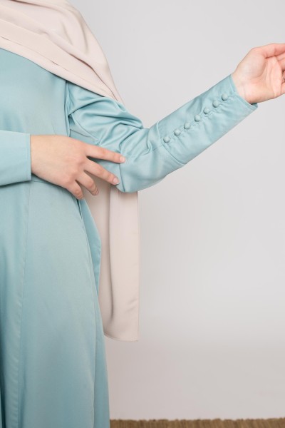 Robe manches boutons turquoise collection printemps été pour femme musulmane
