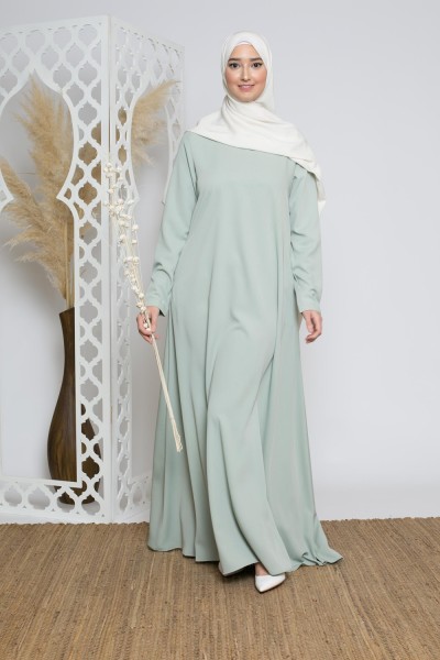 Robe longue vert eau coupe très évasée pour printemps été boutique hijab moderne pas cher