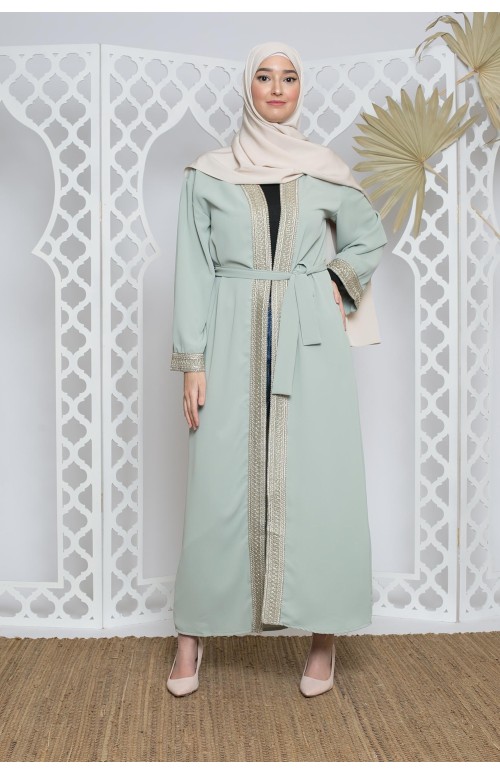 Kimono brodé vert pour fêtes et occasions boutique musulmane moderne