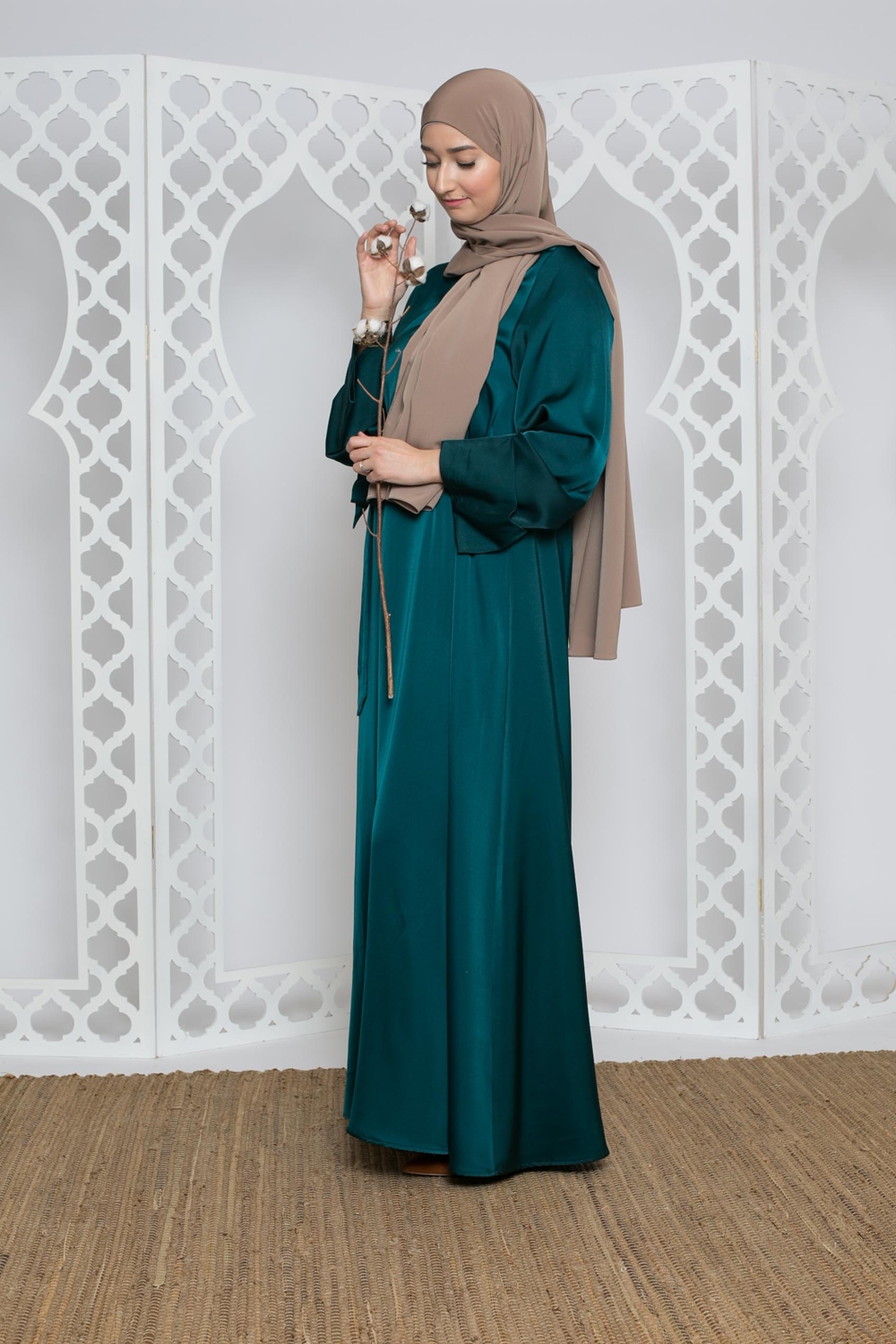 Abaya luxery satiné vert foncé