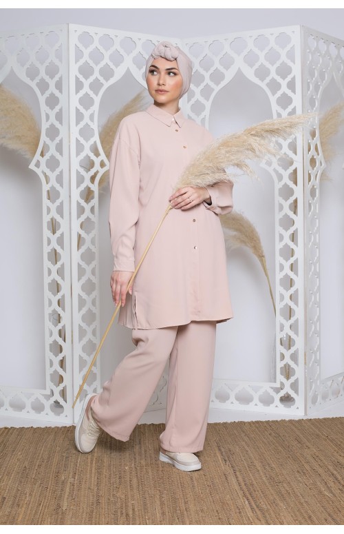 Ensemble pantalon chemise nude rosé collection printemps pour femme musulmane boutique hijab moderne
