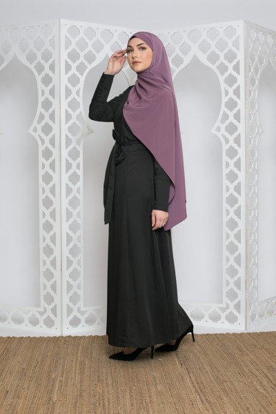 Robe longue manches boutons noir pour femme musulmane boutique hijab moderne