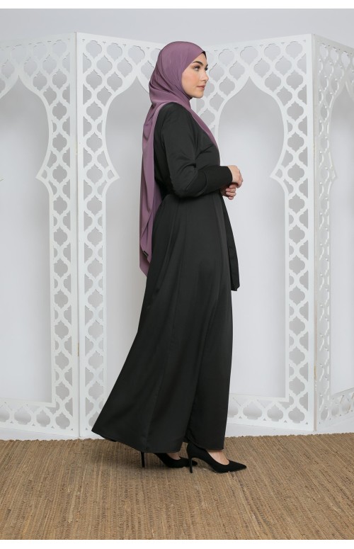 Robe longue manches boutons noir pour femme musulmane boutique hijab moderne