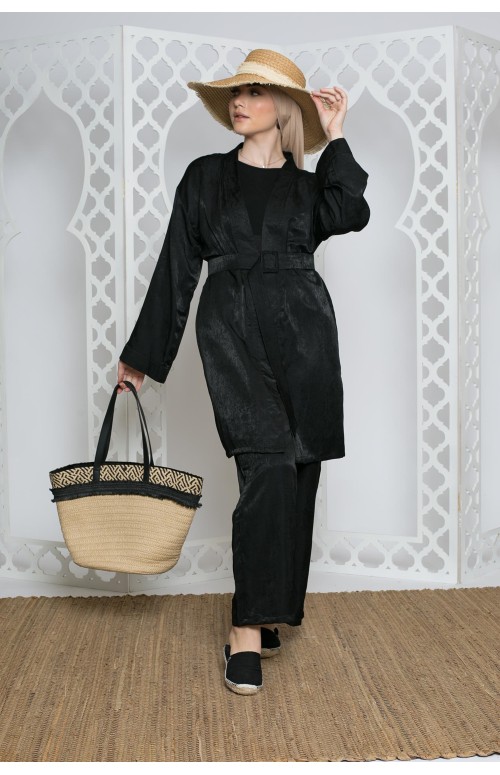 Ensemble coton pantalon kimono noir collection printemps été 