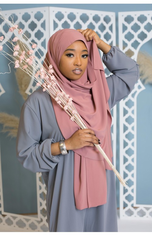 Hijab soie de médine rose pêche foncé
