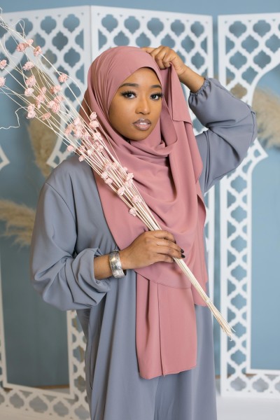Hijab soie de médine rose pêche foncé