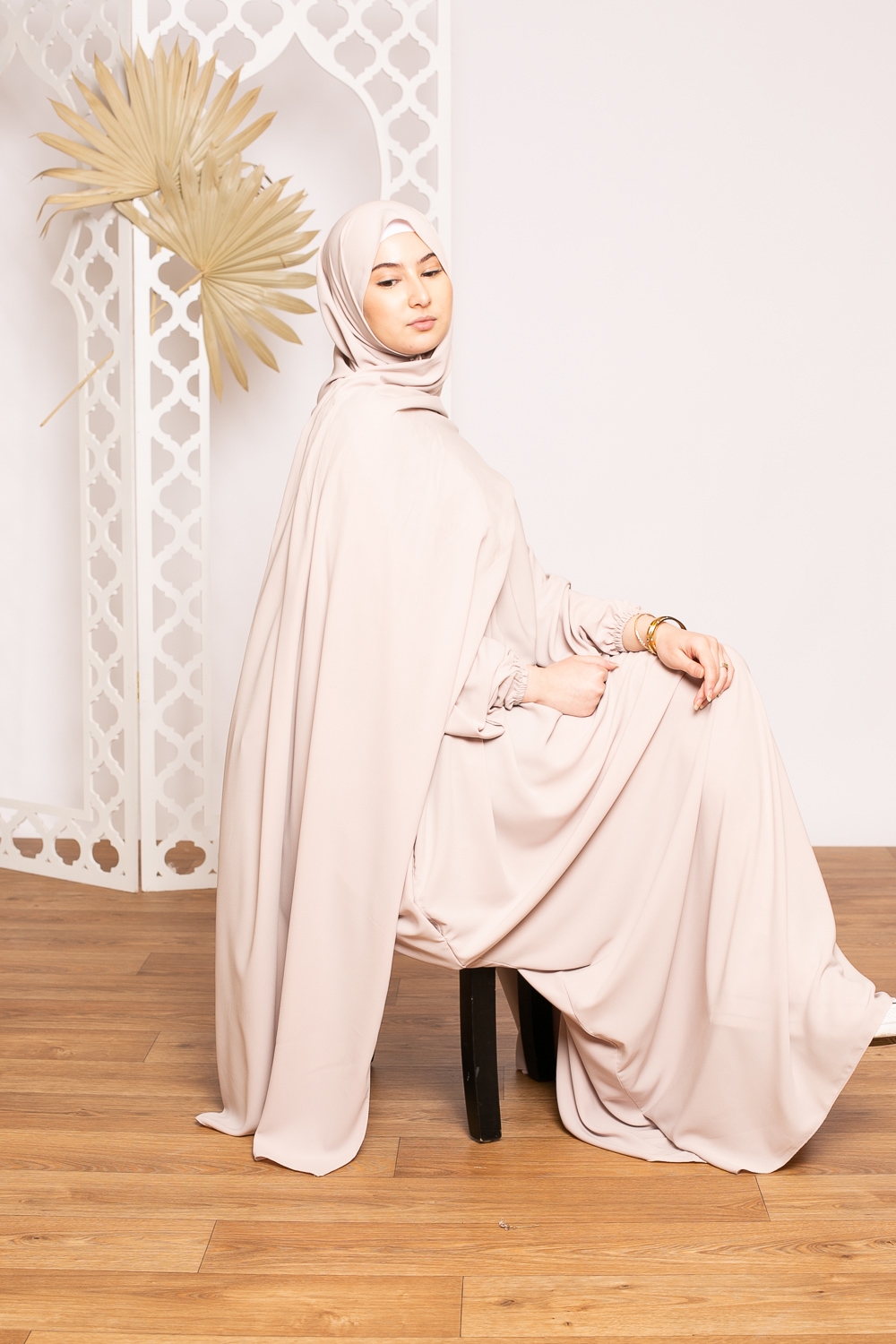 Ensemble hijab xxl abaya médina taupe clair