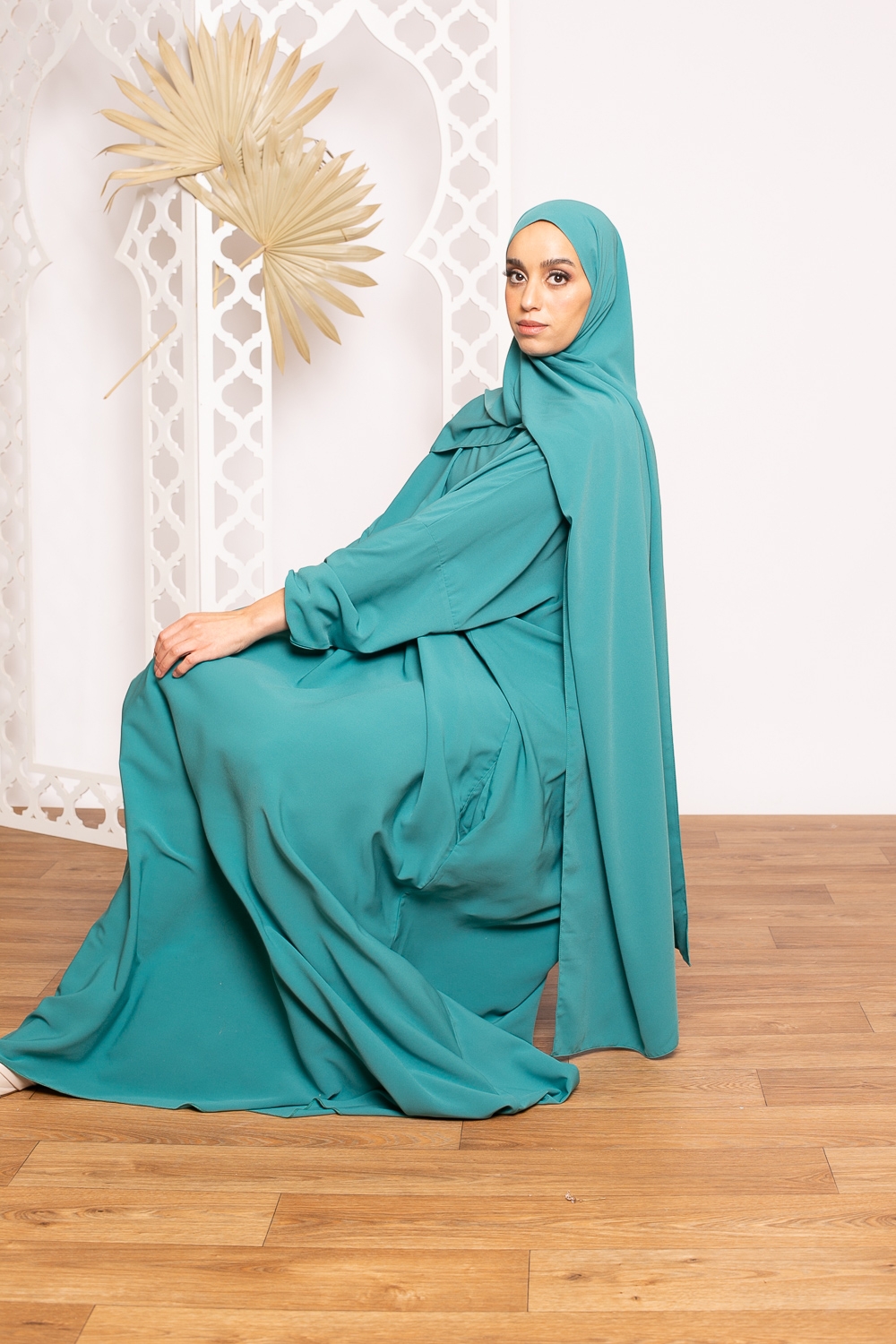 Ensemble hijab xxl abaya médina vert foncé