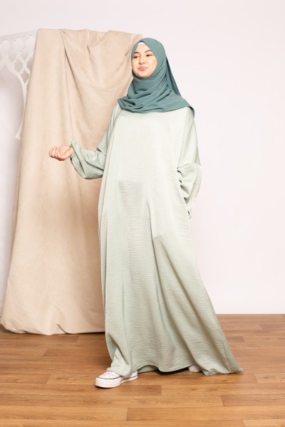 Abaya satiné vert clair robe longue mastoura pour femme musulmane boutique pas cher