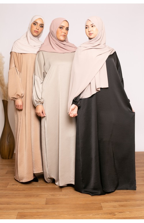 Abaya satiné jazz taupe boutique vêtement pour femme musulmane