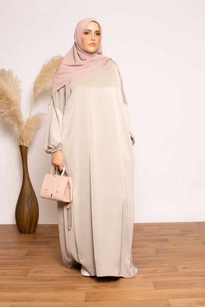 Abaya satiné jazz taupe boutique vêtement pour femme musulmane