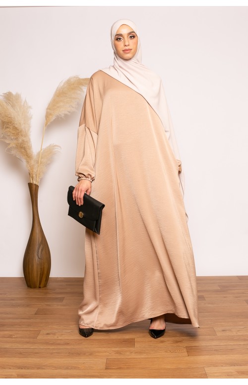Abaya satiné jazz beige collection ramadan boutique hijab pas cher