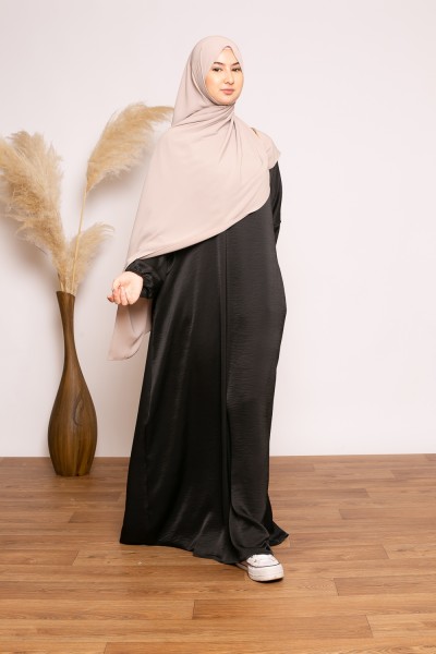 Abaya satiné jazz noir nouvelle collection boutique hijab musulmane pas cher
