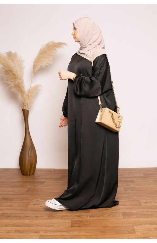 Abaya satiné jazz noir nouvelle collection boutique hijab musulmane pas cher