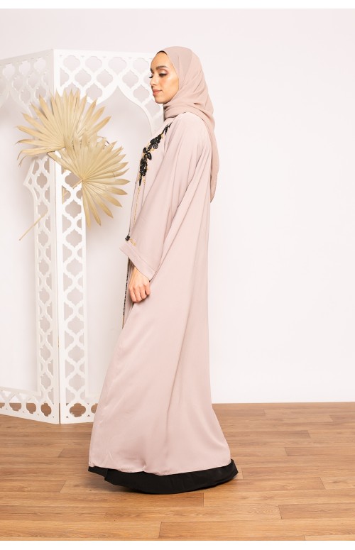 Abaya Dubai perla taupe boutique pour femme musulmane