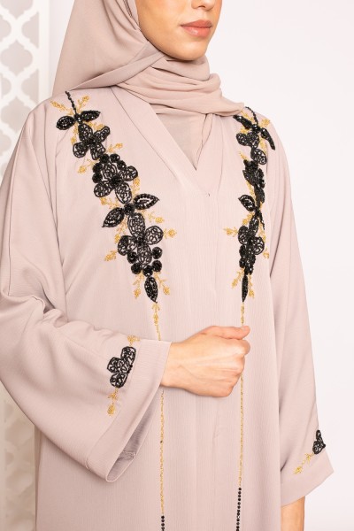 Abaya Dubai perla taupe boutique pour femme musulmane