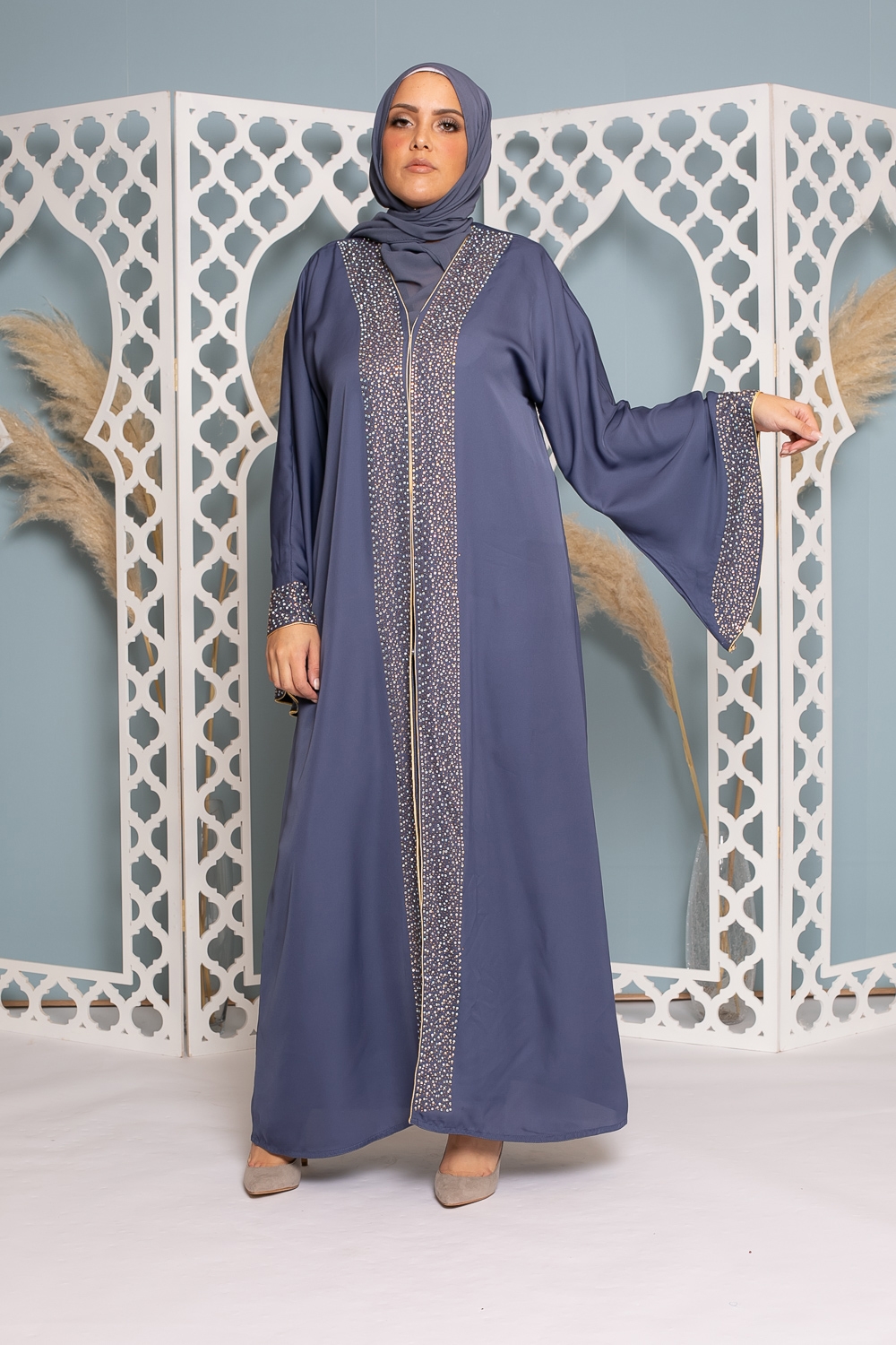 Abaya Dubai manche large bleu