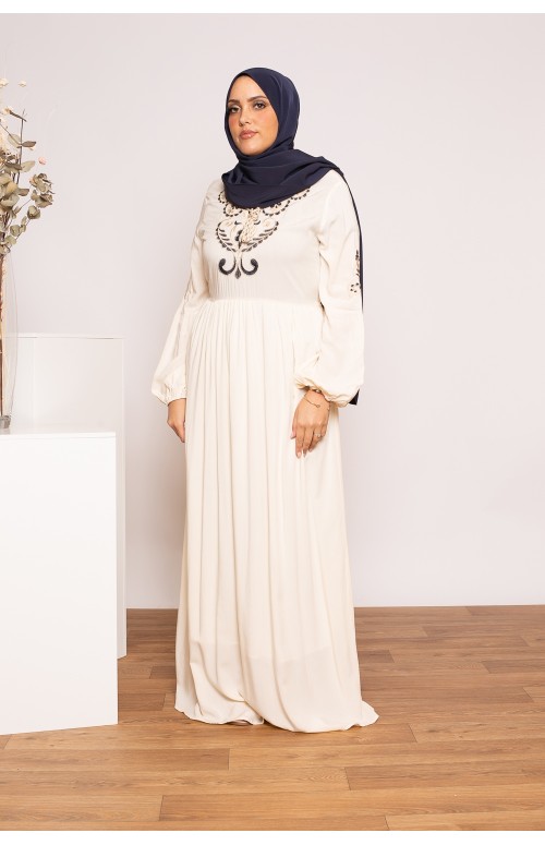 robe coton brodée ivoire collection ramadan boutique modeste pas cher