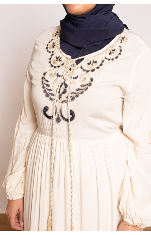 robe coton brodée ivoire collection ramadan boutique modeste pas cher