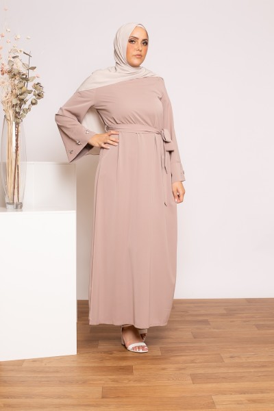 Abaya manchette bijoux taupe rosé collection ramadan pour femme musulmane