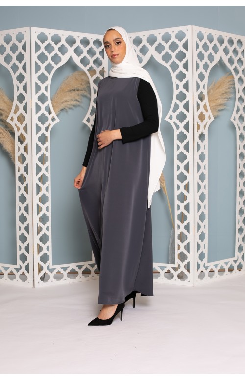 Robe sans manche gris foncé collection ramadan boutique hijab moderne