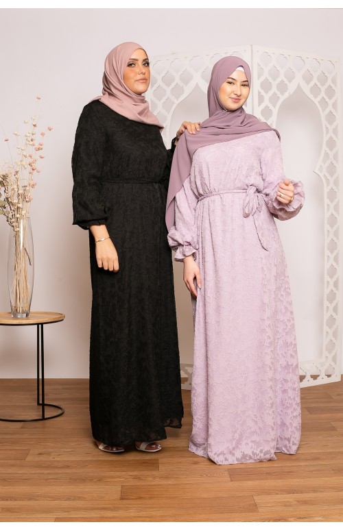 Robe plumetis noir collection printemps été boutique hijab classe pour femme musulmane