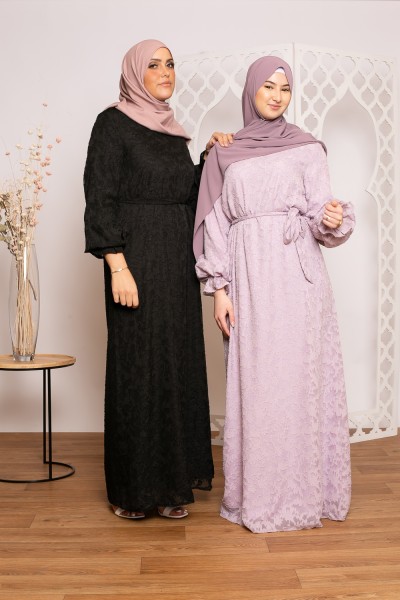 Robe plumetis noir collection printemps été boutique hijab classe pour femme musulmane