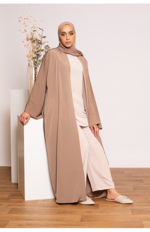 Ensemble kimono hijab taupe boutique musulmane moderne et pas cher