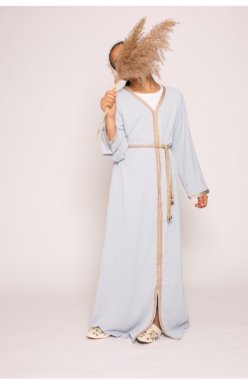 Robe caftan fille bleu pour fête boutique musulmane moderne et pas cher