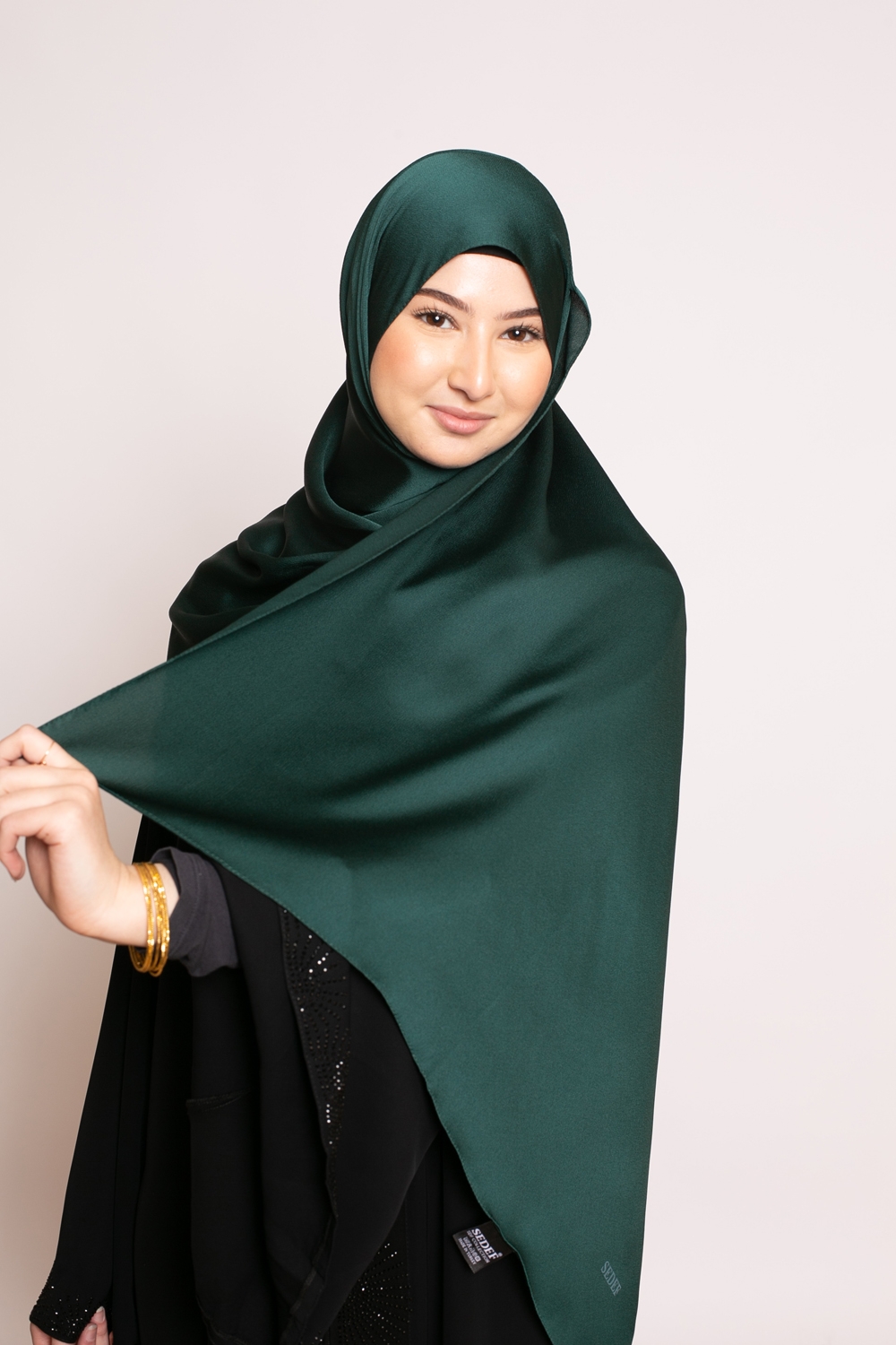 hijab sedef satiné vert foncé