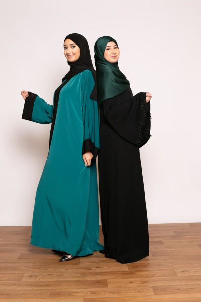 Abaya zip kristal verte création boutique hijab pour femme musulmane