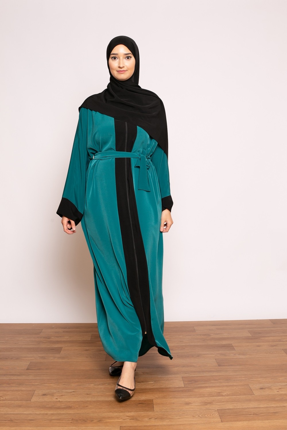 Abaya zip kristal verte création boutique hijab pour femme musulmane
